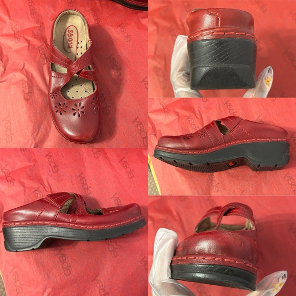 Klogs Red Leather Upper Floral Cutout Slip On Mary Janes Size 8M - “Sander” - Picture 2 of 16